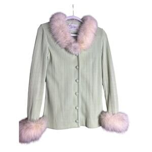 Vintage mink collared green sweater
